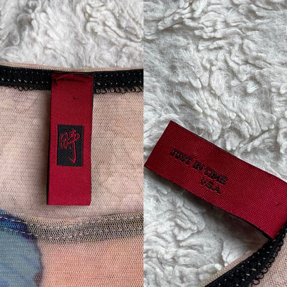 SOLD Just In Time USA floral butterfly mesh top vintage Y2K rhinestone beaded S - Picture 4 of 13